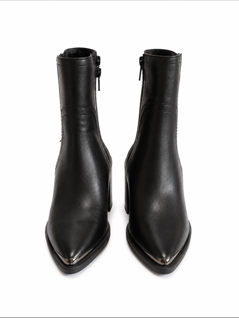 Bronx Black Leather Pointed Toe Silver Cap Ankle Boots EU 40